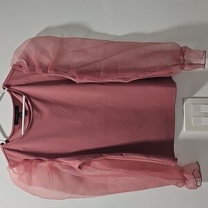 Marc New York Women's Sheer Puff Long-Sleeves Top Size Large In Pink